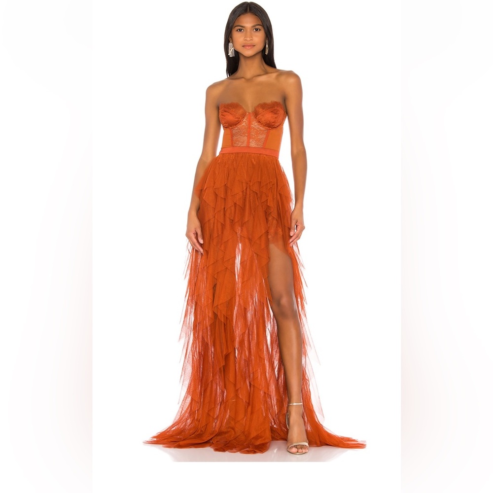 Elegant Orange Strapless Evening Gown